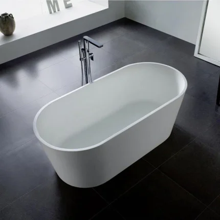 Modern Cascada Freestanding White Soaking Bathtub with Stainless Steel Drain and Overflow